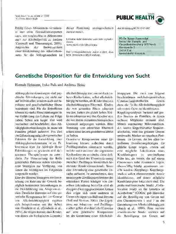 Vorschauseite 1: Genetische Disposition für die Entwicklung von Sucht