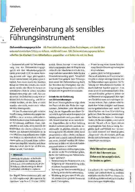 Vorschauseite 1: Zielvereinbarung als sensibles Führungsinstrument