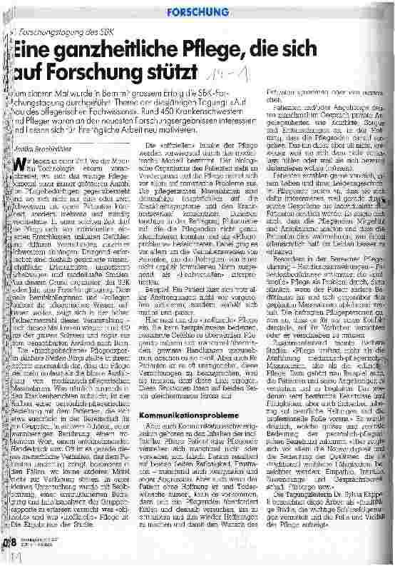 Vorschauseite 1: Eine ganzheitliche Pflege, die sich auf Forschung stützt 7. Forschungstagung des SBK