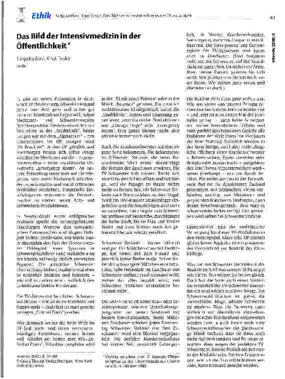 Vorschauseite 1: Das Bild der Intensivmedizin in der Öffentlichkeit