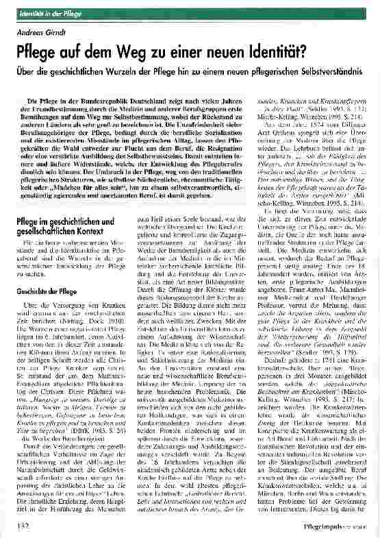 Vorschauseite 1: Pflege auf dem Weg zu einer neuen Identität? Über die geschichtlichen Wurzeln der Pflege hin zu einem neuen pflegerischen Selbstverständnis
