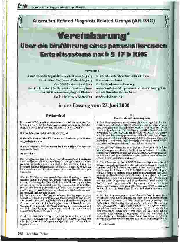Vorschauseite 1: Vereinbarung über die Einführung eines pauschalierenden Entgeltsystems nach § 17 b KHG
