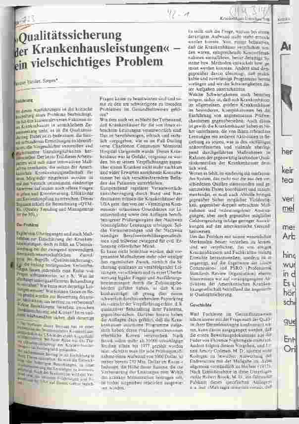 Vorschauseite 1: Qualitätssicherung der Krankenhausleistungen ein vielschichtiges Problem