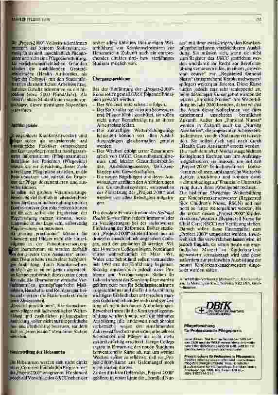 Vorschauseite 2: Projekt 2000 - Reform der Krankenpflegeausbildungen