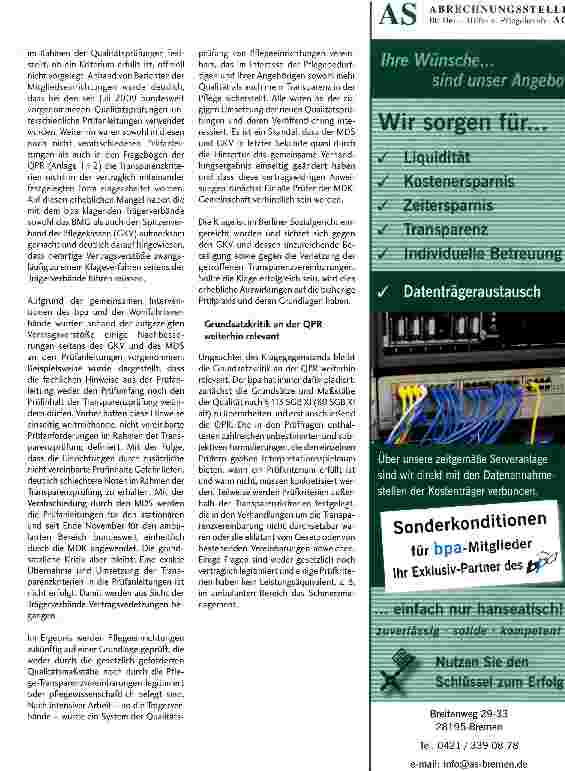 Vorschauseite 2: Qualitätsprüfrichtlinie wird vom bpa, der Wohlfahrtspflege und weiteren Verbänden beklagt