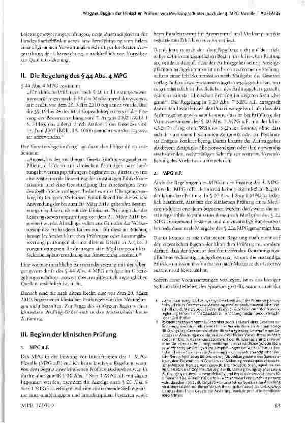 Vorschauseite 2: Beginn der klinischen Prüfung von Medizinprodukten nach der 4. MPG-Novelle bei vor dem 21. März 2010 genehmigten klinischen Prüfungen