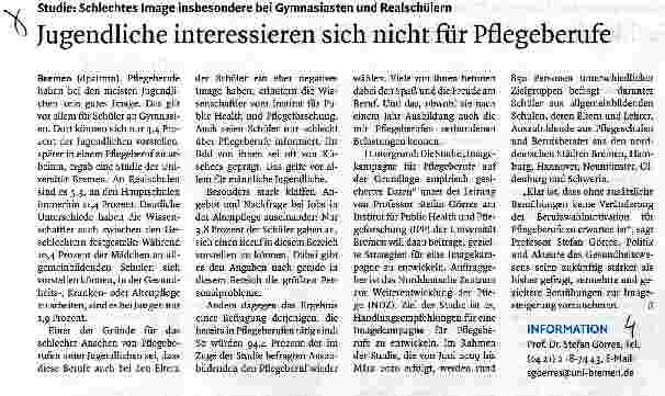Vorschauseite 1: Jugendliche interessieren sich nicht für Pfiegeberufe