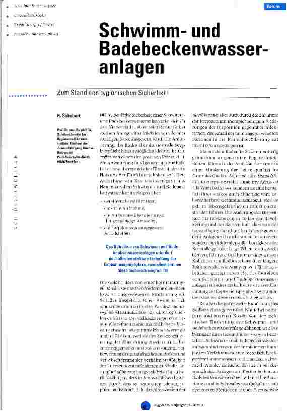 Vorschauseite 1: Schwimmund Badebeckenwasseranlagen Zum Stand der hygienischen Sicherheit