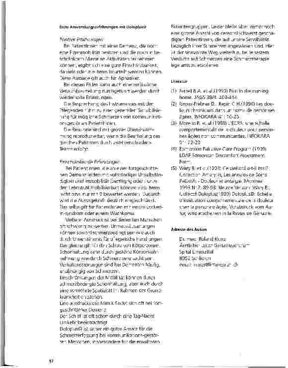 Vorschauseite 4: Schmerzerfassung bei Patienten mit Kommunikationsstörungen Erfahrungen mit dem Instrument Dolopuls