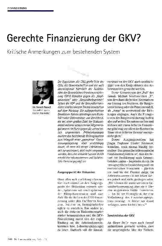Vorschauseite 1: Gerechte Finanzierung der GKV?