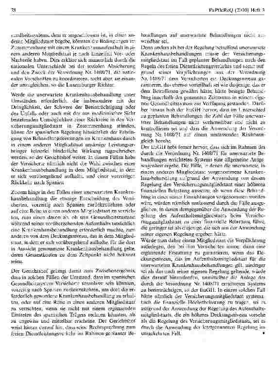 Vorschauseite 2: Keine Übernahme der Kosten bei nicht geplanter Krankenhausbehandlung in anderem EU-Mitgliedsstaat EuGH, Urt. v. 15.06.2010 - C-211/08