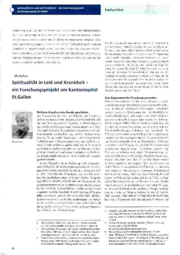 Vorschauseite 1: Spiritualität in Leid und Krankheit-ein Forschungsprojekt am Kantonsspital St.Gallen