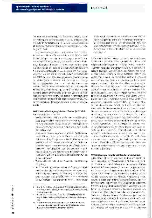 Vorschauseite 2: Spiritualität in Leid und Krankheit-ein Forschungsprojekt am Kantonsspital St.Gallen