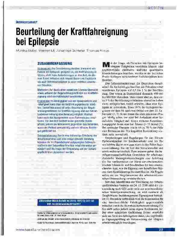 Vorschauseite 1: Beurteilung der Kraftfahreignung bei Epilepsie