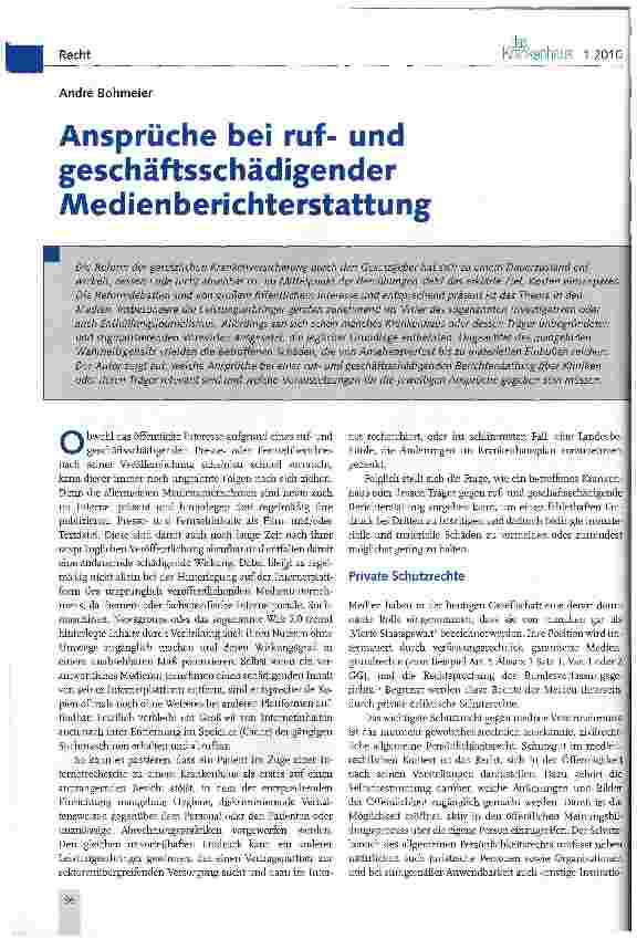 Vorschauseite 1: Ansprüche bei rufund geschäftsschädigender Medienberichterstattung