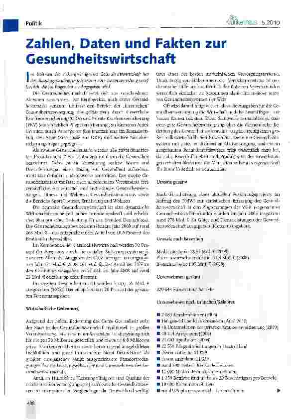 Vorschauseite 1: Zahlen, Daten und Fakten zur Gesundheitswirtschaft