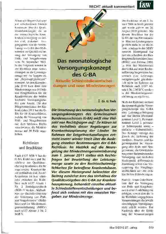 Vorschauseite 1: Das neonatologische Versorgungskonzept des G-BA