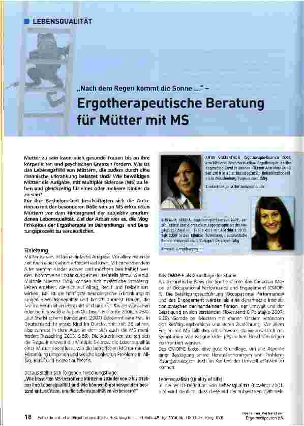 Vorschauseite 1: Ergotherapeutische Beratung für Mütter mit MS