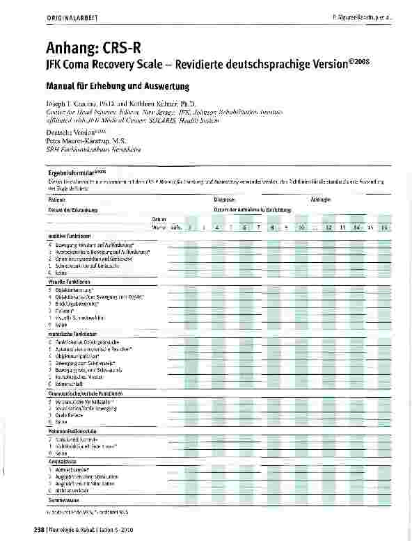 Vorschauseite 1: Anhang: CRS-RJFKComa Recovery Scale - Revidierte deutschsprachige Version®2008Manual für Erhebung und Auswertung