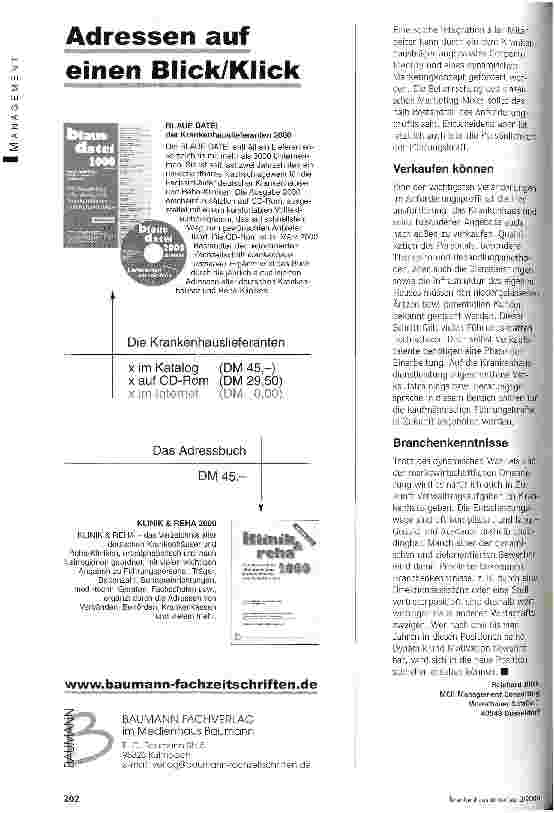 Vorschauseite 2: Entscheidend ist die Persönlichkeit Wer heute als Krankenhausmanager erfolgreich sein will, braucht Kreativität und Durchsetzungsvermögen