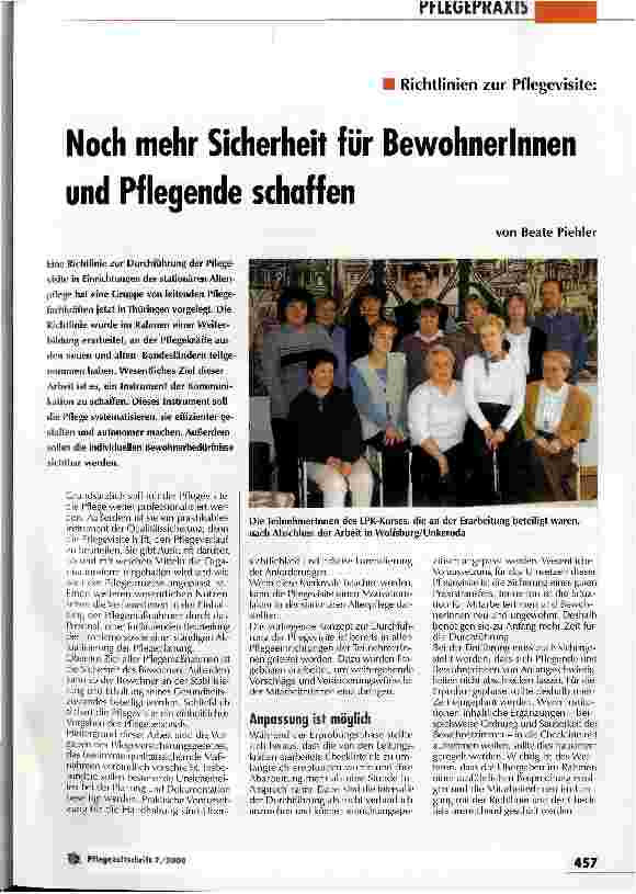 Vorschauseite 1: Noch mehr Sicherheit für BewohnerInnen und Pflegende schaffen Richtlinien zur Pflegevisite