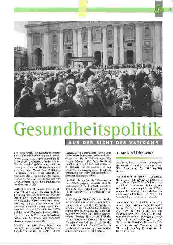 Vorschauseite 1: Gesundheitspolitik aus der Sicht des Vatikans