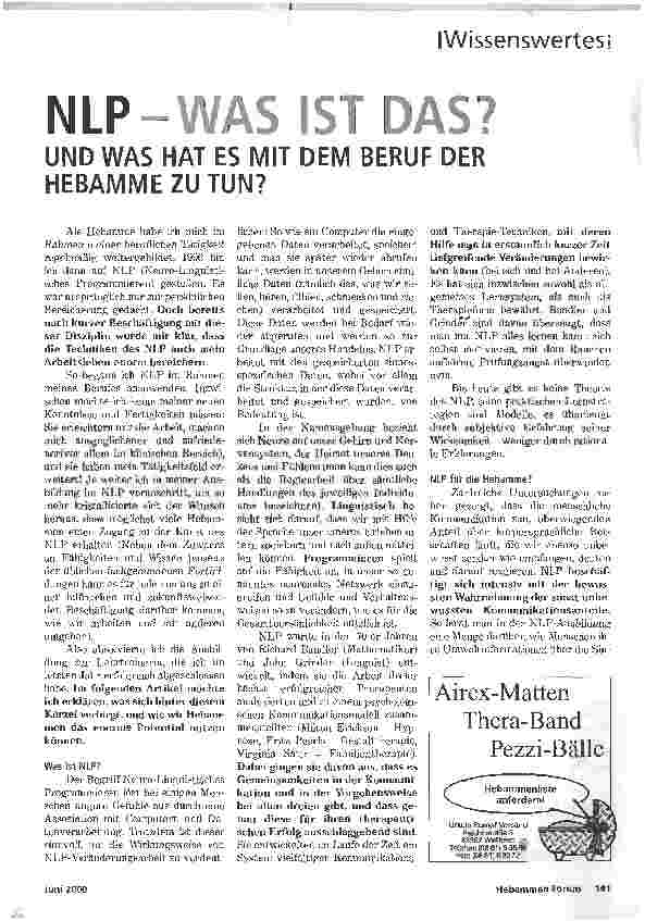 Vorschauseite 1: NLP-WAS IST DAS?UND WAS HAT ES MIT DEM BERUF DER HEBAMME ZU TUN?