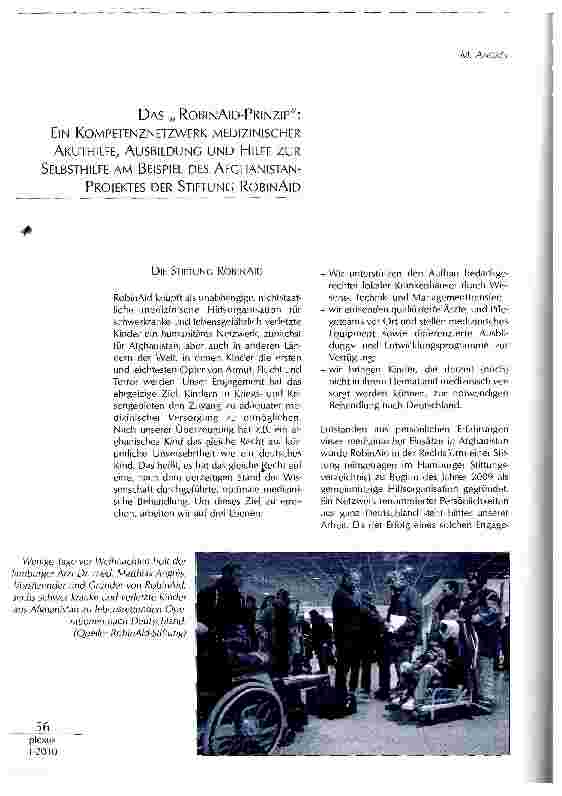 Vorschauseite 1: DAS „ ROBINAID-PRINZIP: EIN KOMPETENZNETZWERK MEDIZINISCHER AKUTHILFE, AUSBILDUNG UND HILFE ZUR SELBSTHILFE AM BEISPIEL DES AFGHANISTAN-PROJEKTES DER STIFTUNG ROBINAID