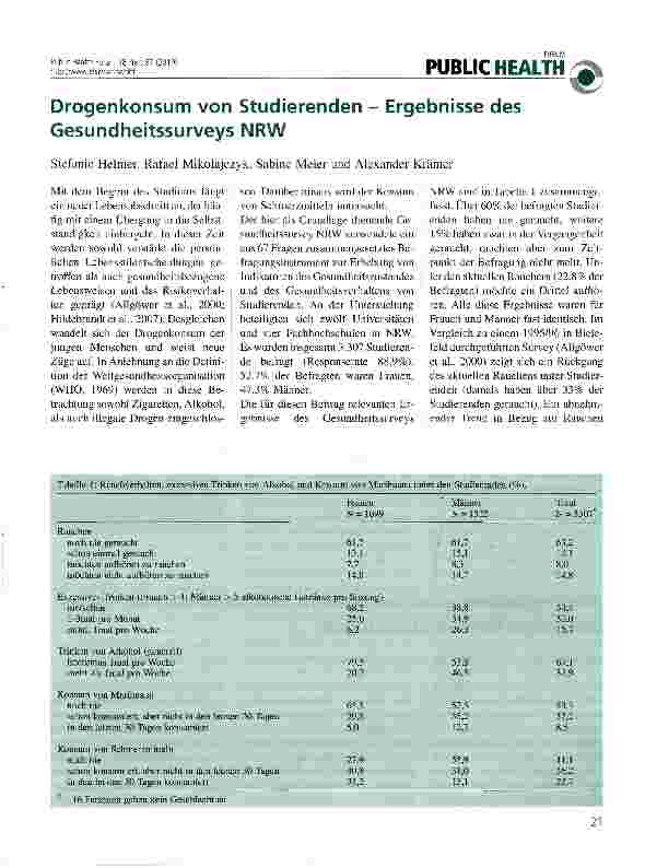 Vorschauseite 1: Drogenkonsum von Studierenden - Ergebnisse des Gesundheitssurveys NRW
