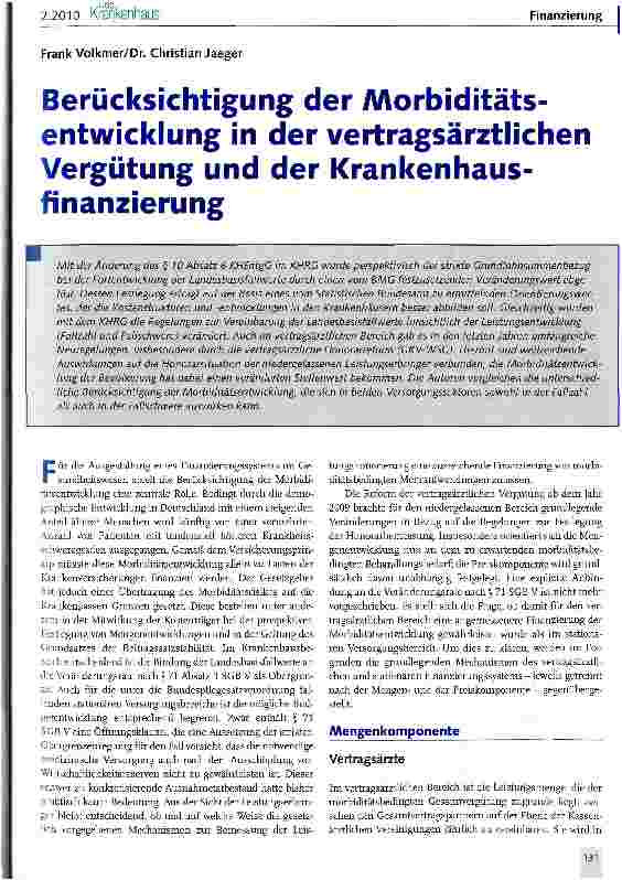 Vorschauseite 1: Berücksichtigung der Morbiditäts-entwicklung in der vertragsärztlichen Vergütung und der Krankenhausfinanzierung