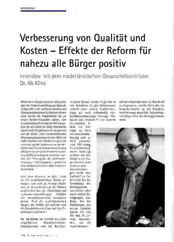 Vorschauseite 1: Verbesserung von Qualität und Kosten - Effekte der Reform für nahezu alle Bürger positiv