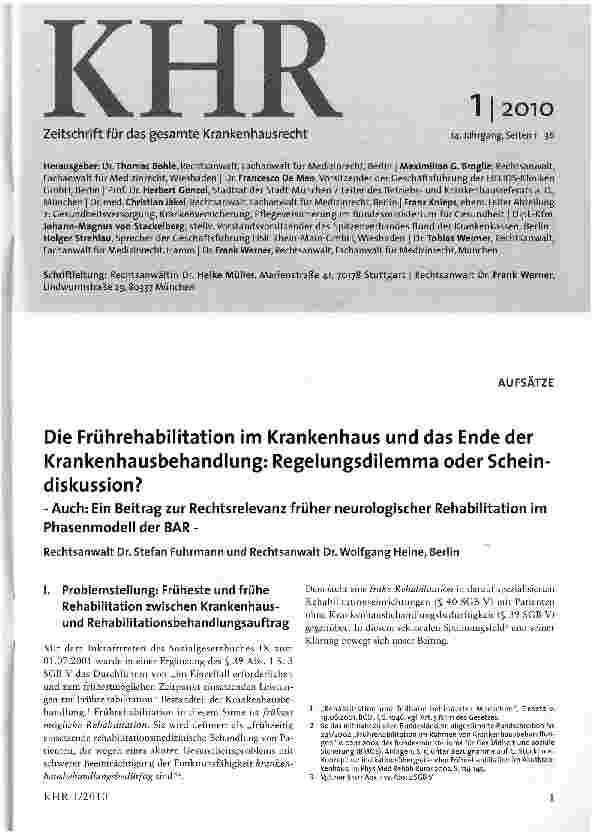 Vorschauseite 1: Die Frührehabilitation im Krankenhaus und das Ende der Krankenhausbehandlung: Regelungsdilemma oder Scheindiskussion?