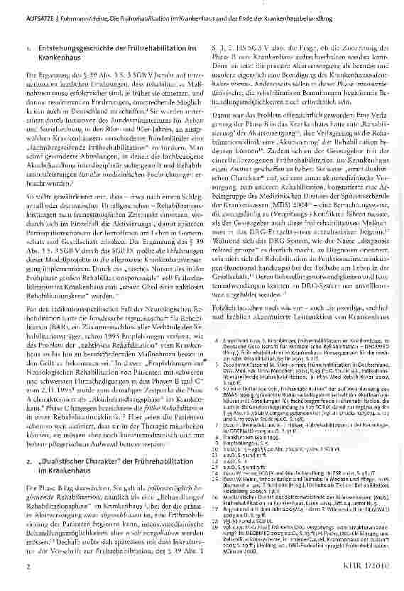 Vorschauseite 2: Die Frührehabilitation im Krankenhaus und das Ende der Krankenhausbehandlung: Regelungsdilemma oder Scheindiskussion?