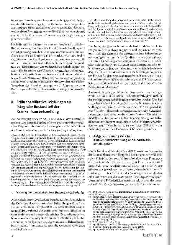Vorschauseite 4: Die Frührehabilitation im Krankenhaus und das Ende der Krankenhausbehandlung: Regelungsdilemma oder Scheindiskussion?
