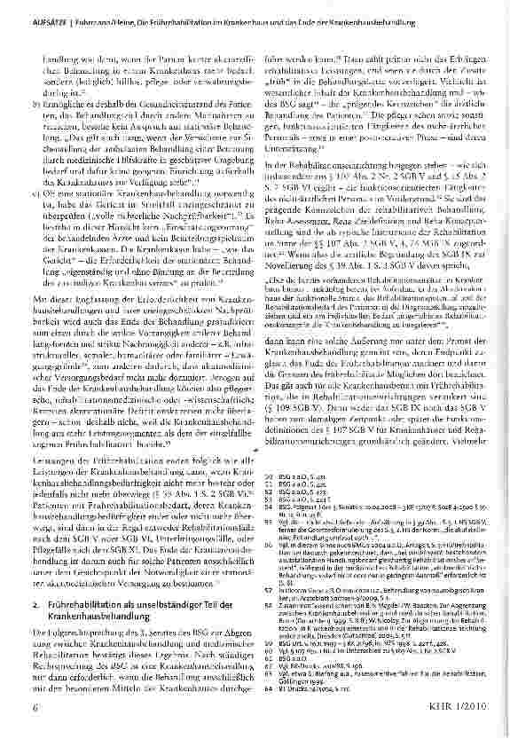 Vorschauseite 6: Die Frührehabilitation im Krankenhaus und das Ende der Krankenhausbehandlung: Regelungsdilemma oder Scheindiskussion?