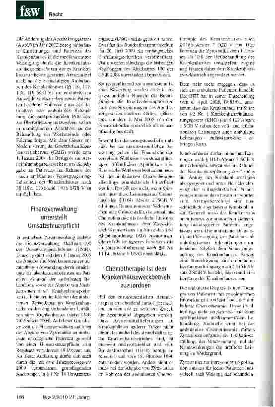 Vorschauseite 2: Ambulante Chemotherapie im Krankenhaus als steuerfreie Leistung?