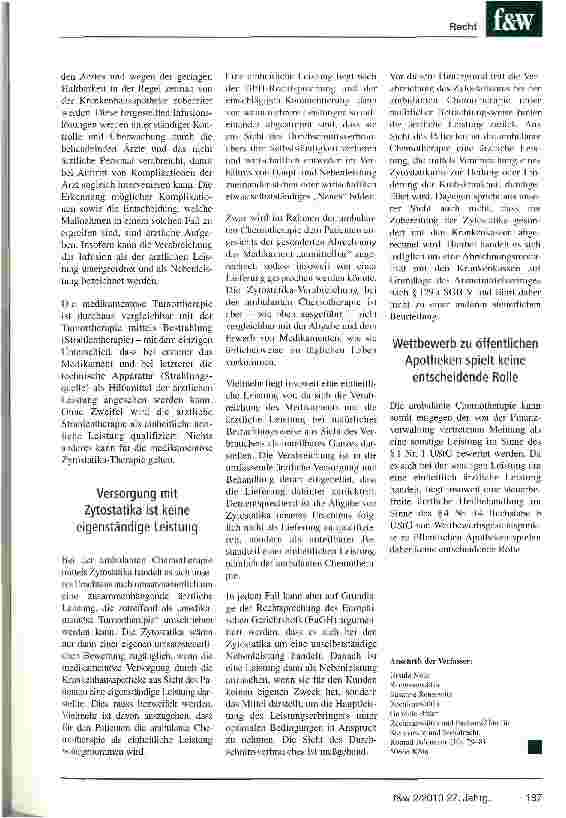Vorschauseite 3: Ambulante Chemotherapie im Krankenhaus als steuerfreie Leistung?