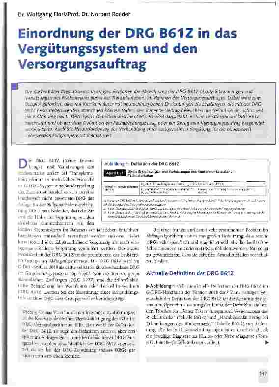 Vorschauseite 1: Einordnung der DRC B61Z in das Vergütungssystem und den Versorgungsauftrag