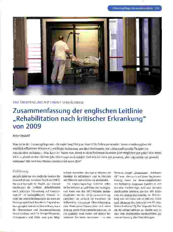 Vorschauseite 1: Zusammenfassung der englischen Leitlinie „Rehabilitation nach kritischer Erkrankung von 2009