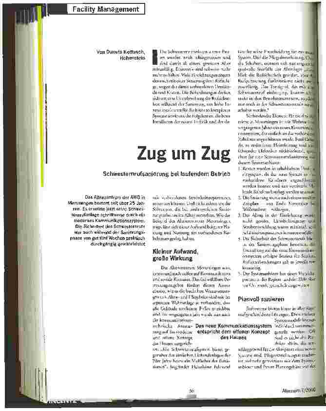 Vorschauseite 1: Zug um Zug Schwesternrufsanierung bei laufendem Betrieb