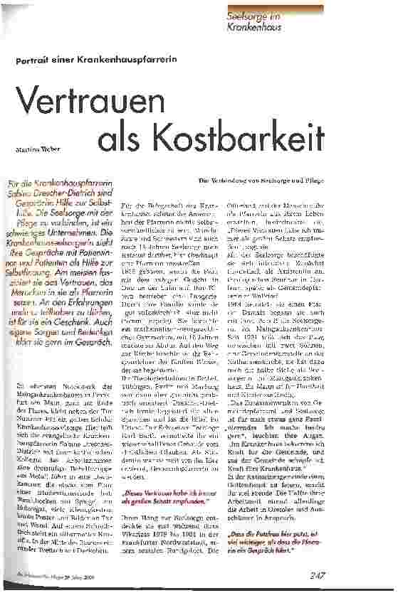 Vorschauseite 1: Vertrauen als Kostbarkeit Portrait einer Krankenhauspfarrerin