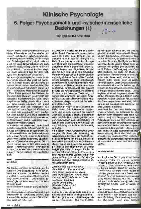 Vorschauseite 1: Klinische Psychologie 6. Folge: Psychosomatik und zwischenmenschliche Beziehungen (1)