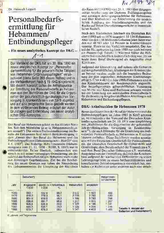 Vorschauseite 1: Personalbedarfsermittlung für Hebammen/Entbindungshelfer