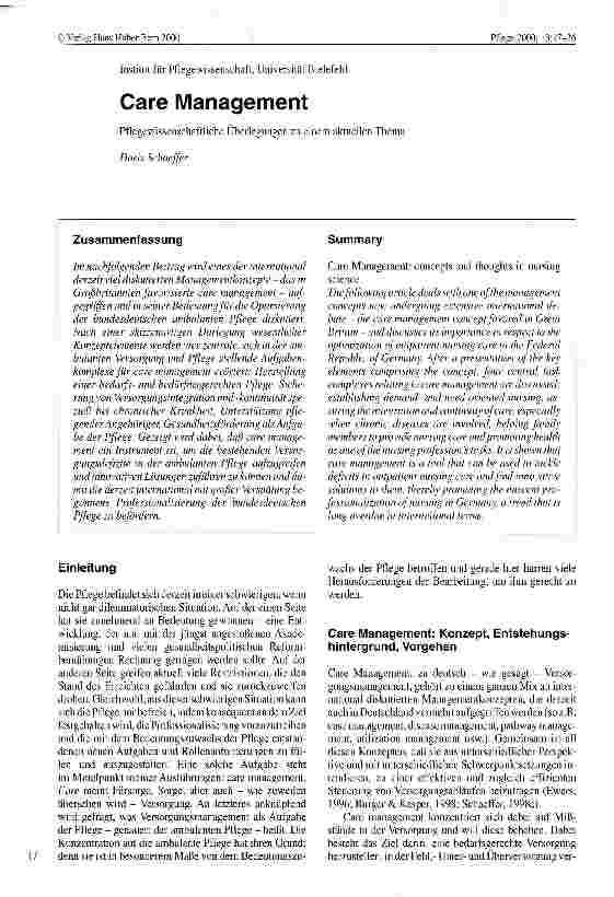 Vorschauseite 1: Care Management Pflegewissenschaftliche Überlegungen zu einem aktuellen Thema