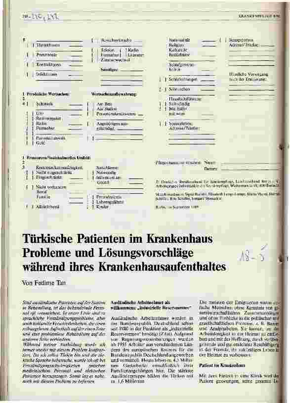 Vorschauseite 1: Türkische Patienten im Krankenhaus - Probleme und Lösungsvorschläge während ihres Krankenhausaufenthaltes