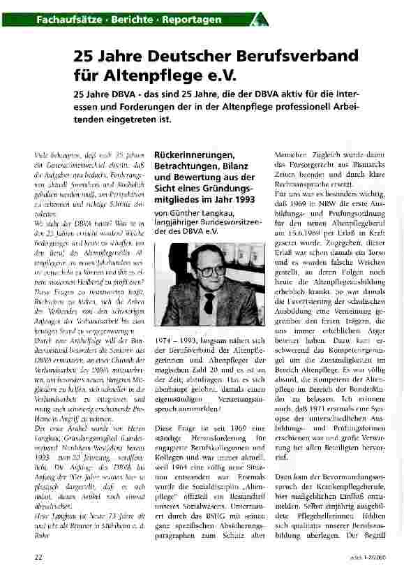 Vorschauseite 1: 25 Jahre Deutscher Berufsverband für Altenpflege e.V.