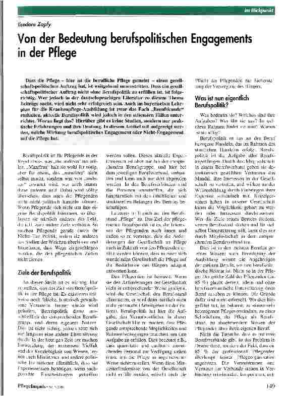 Vorschauseite 1: Von der Bedeutung berufspolitischen Engagements in der Pflege