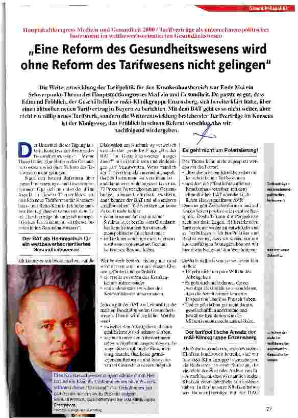 Vorschauseite 1: Eine Reform des Gesundheitswesens wird ohne Reform des Tarifwesens nicht gelingen