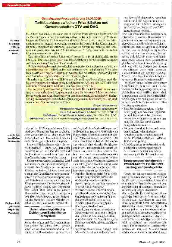 Vorschauseite 2: Eine Reform des Gesundheitswesens wird ohne Reform des Tarifwesens nicht gelingen