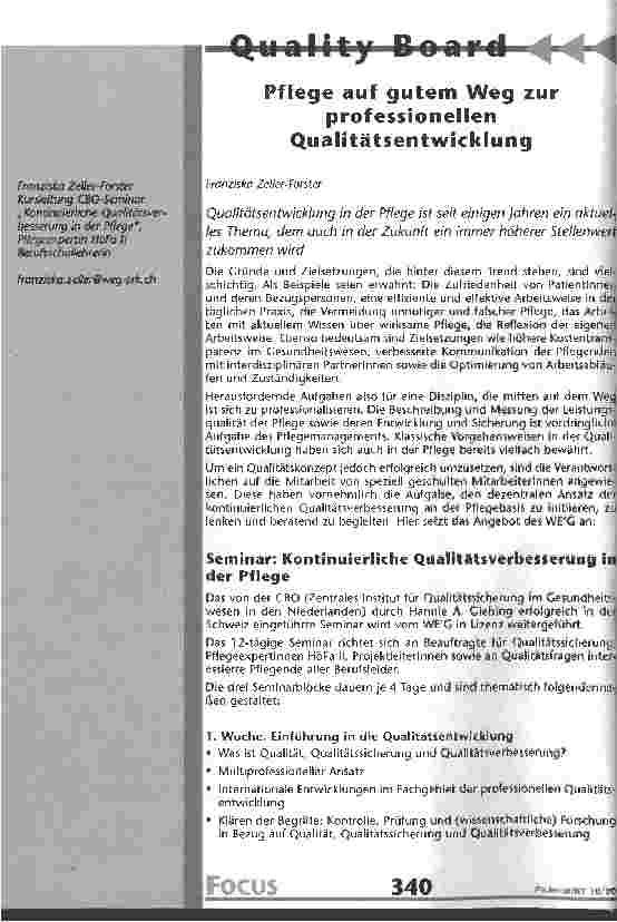 Vorschauseite 1: Pflege auf gutem Weg zur professionellen Qualitätsentwicklung